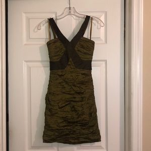 Tight green, semi ruffled BCBG dress